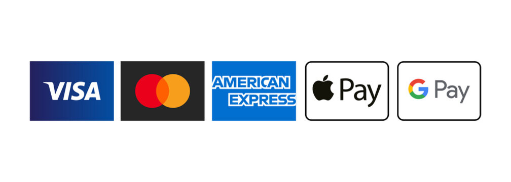 Métodos de pago: Visa, Mastercard, Amex, Apple Pay, Google Pay